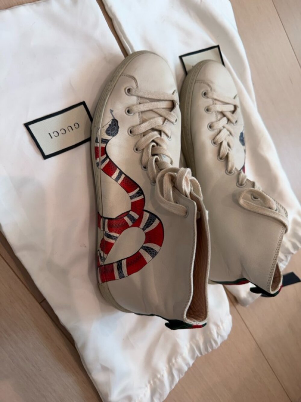 Gucci Major Kingsnake High Top Sneakers White Leather Men's Size 8 (US 8.5) Ital